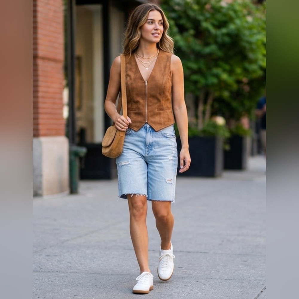 Brown Faux Suede Crop Top from Dynamite